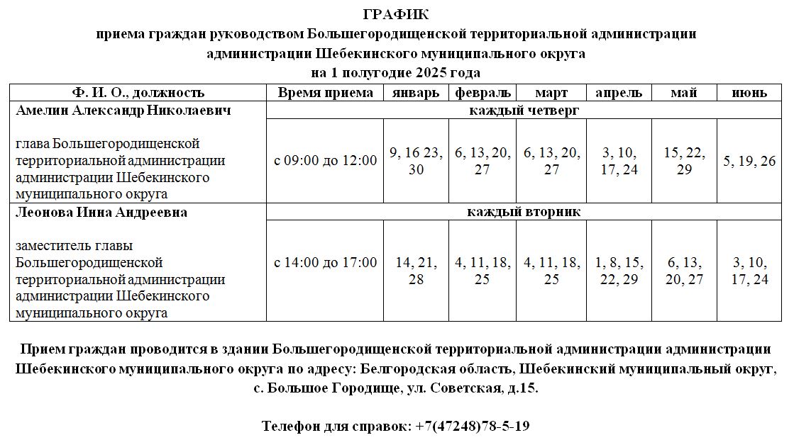 График приема граждан на 1 полугодие 2025 года.